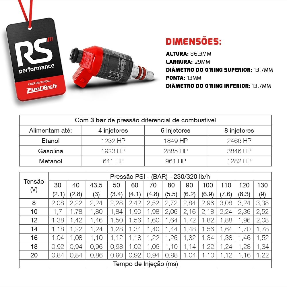 Kit 8 Bicos Injetores Baixa Impedância Ft Injector 320lbs/h