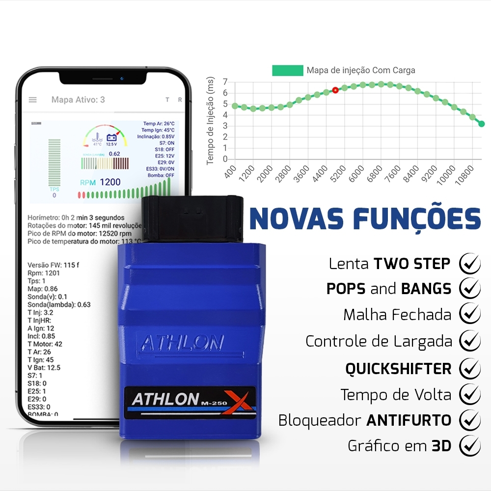 Módulo De Injeção Programável Athlon M250 P/ Motos Honda App