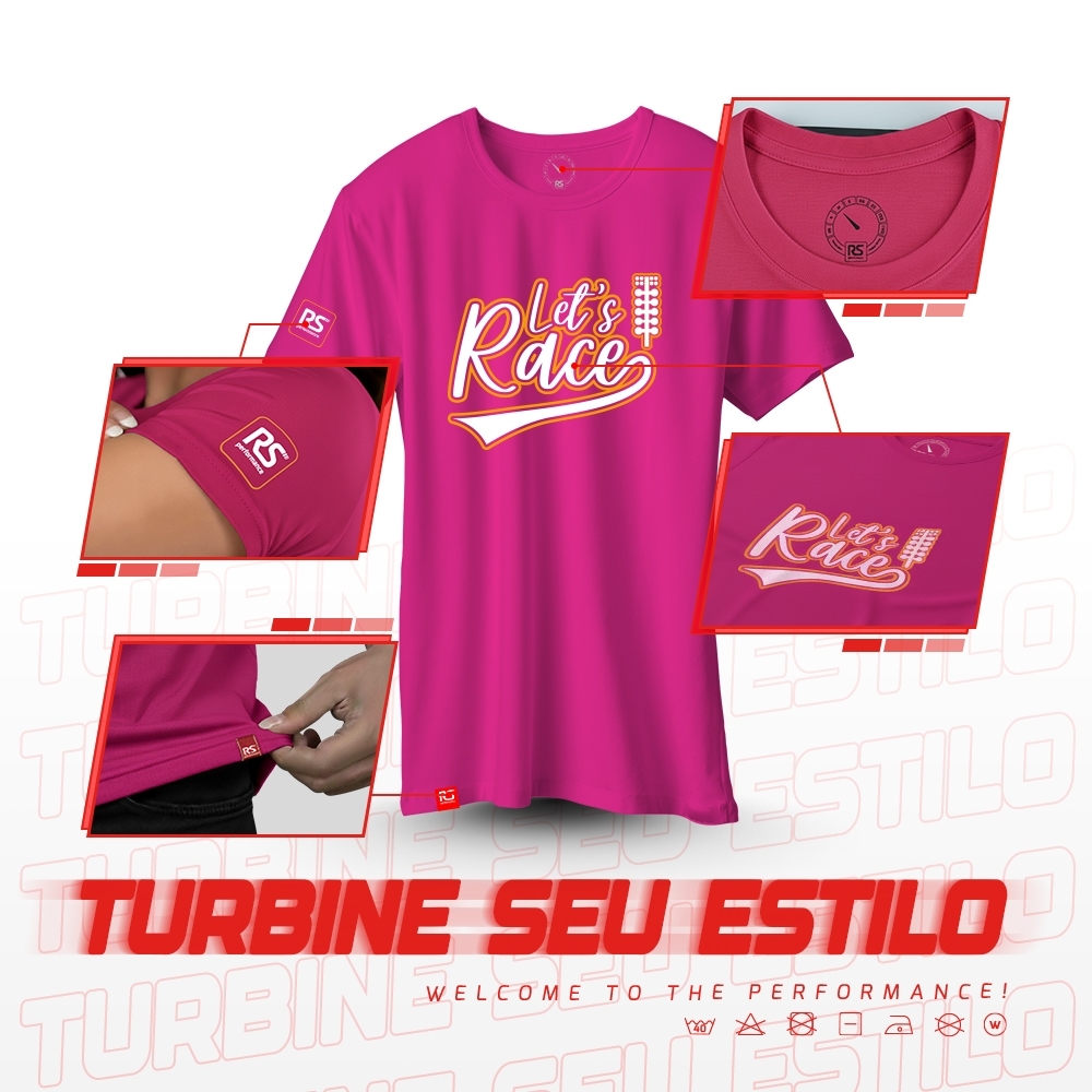 Camiseta Rs Performance Rosa Estampa Let's Race