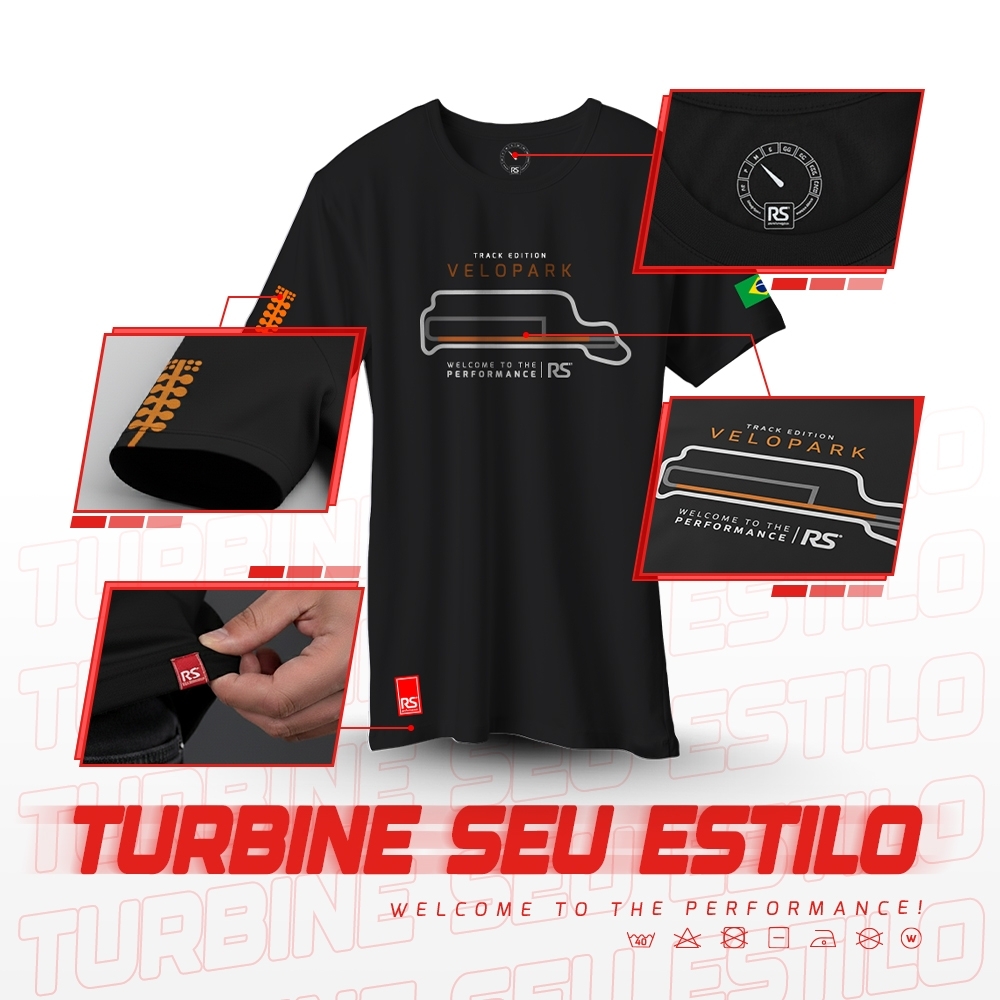 Camiseta Rs Performance Preta/Laranja Estampa Velopark