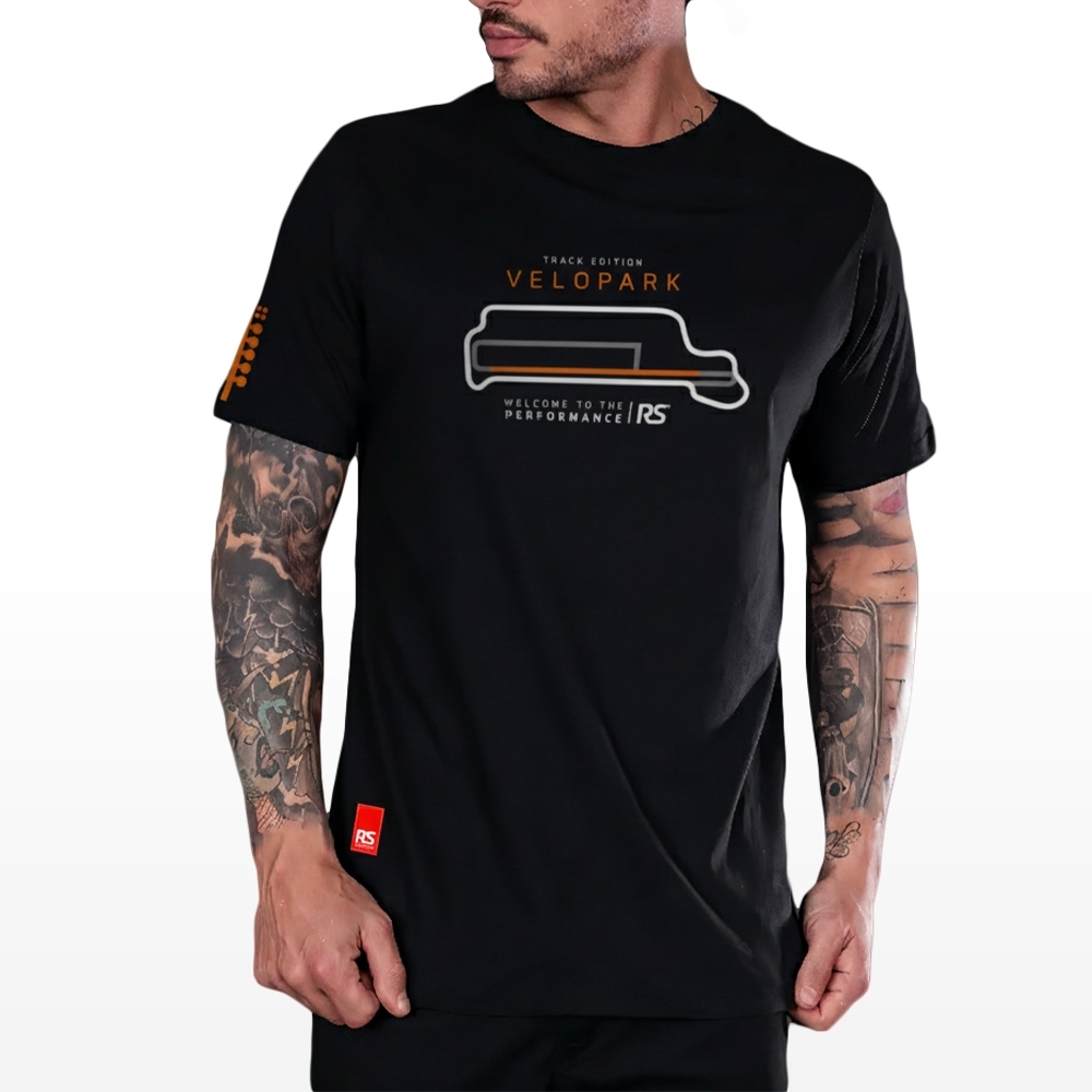 Camiseta Rs Performance Preta/Laranja Estampa Velopark
