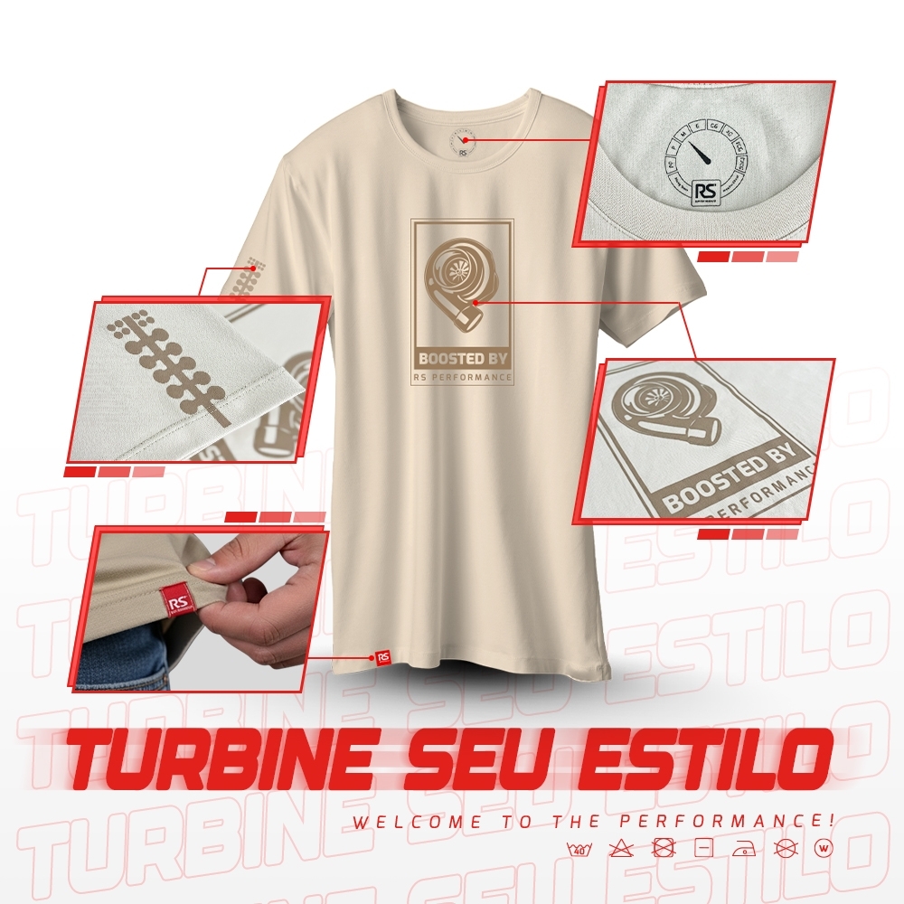 Camiseta Rs Performance Bege Estampa Turbo