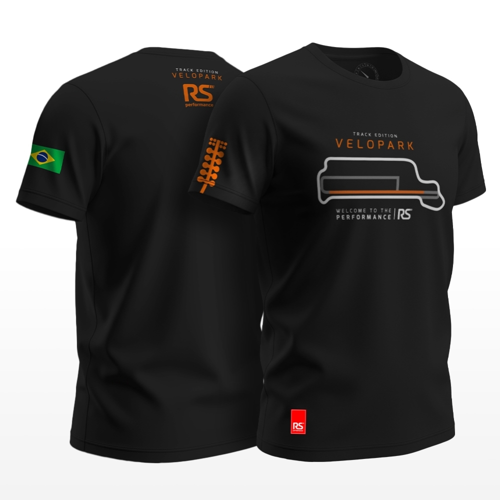 Camiseta Rs Performance Preta/Laranja Estampa Velopark