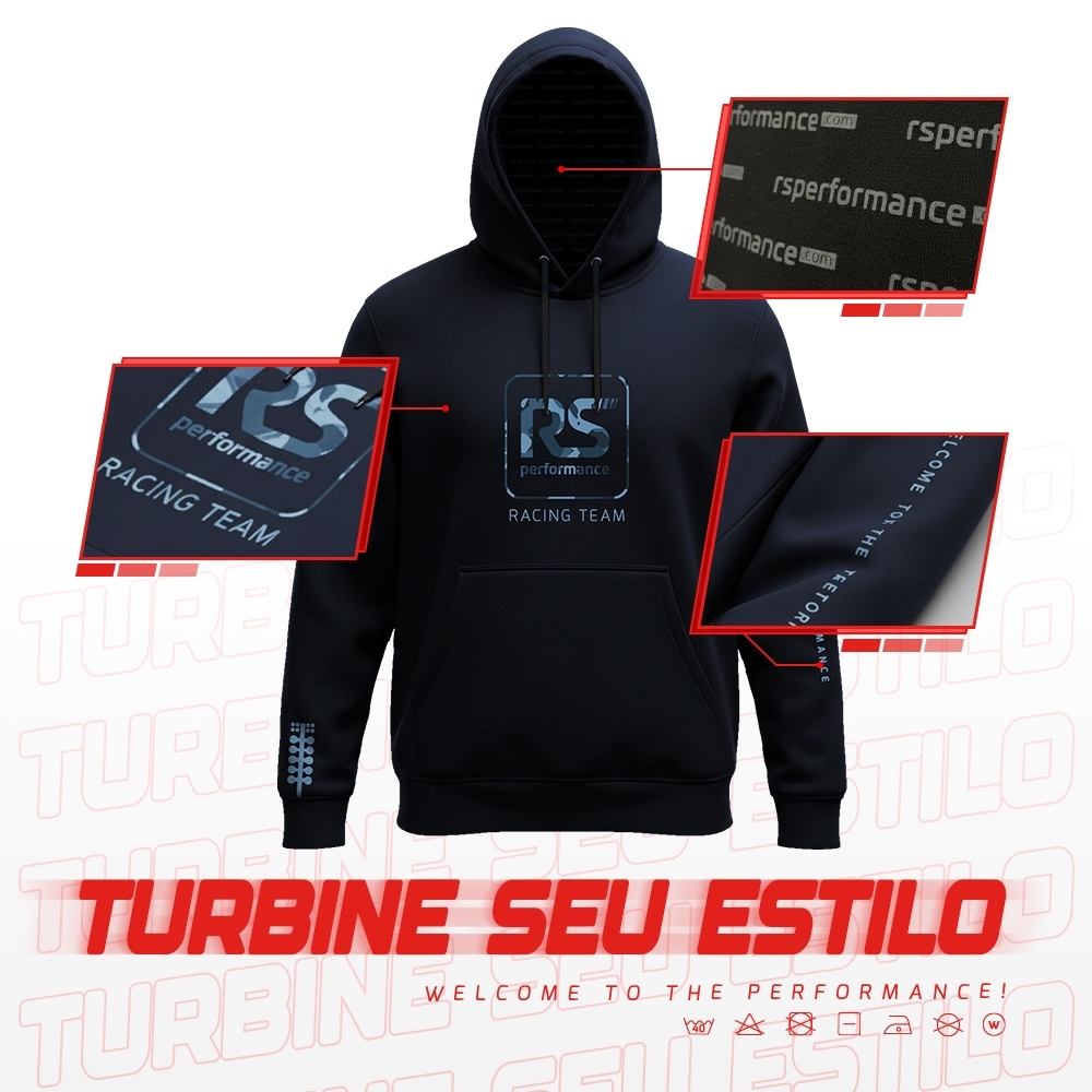 Moletom Capuz RS Performance Azul Marinho Especial Com Detalhes Militar