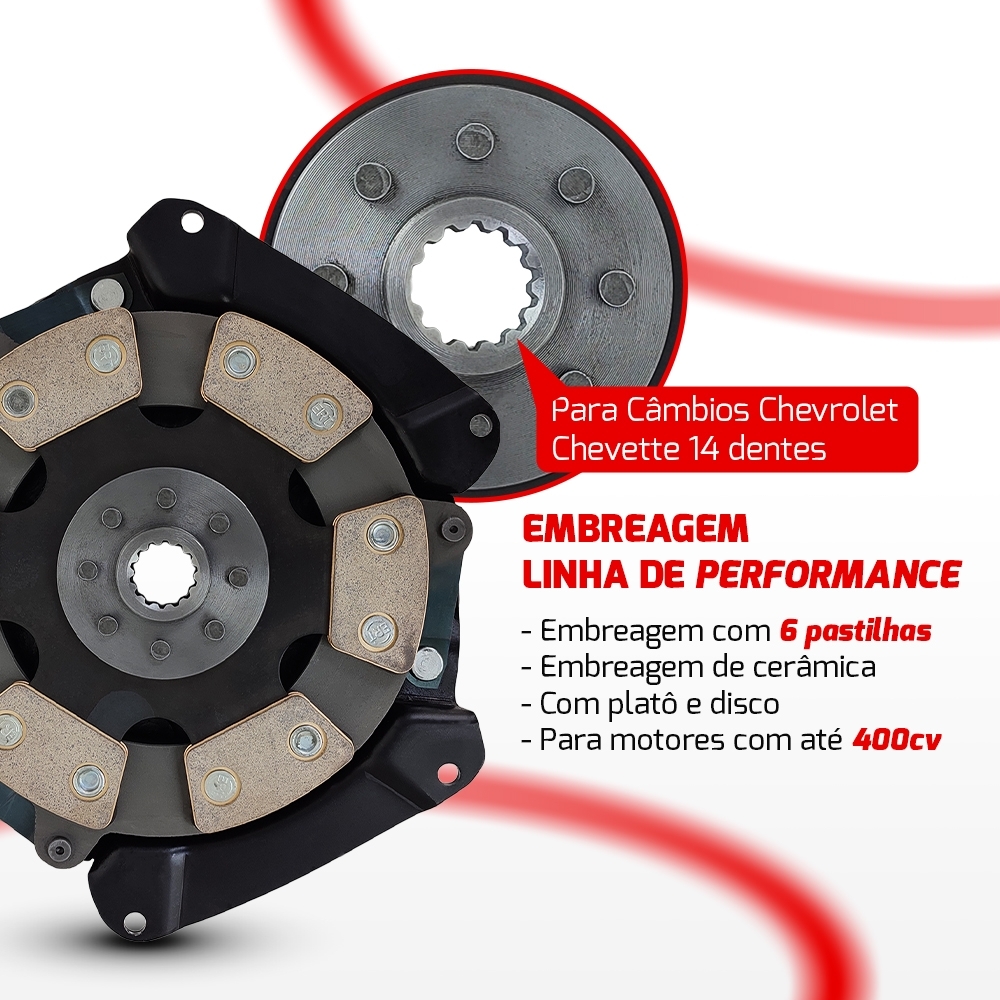 Embreagem Monodisco 6 Pastilhas GM OHC Chevette Até 400cv