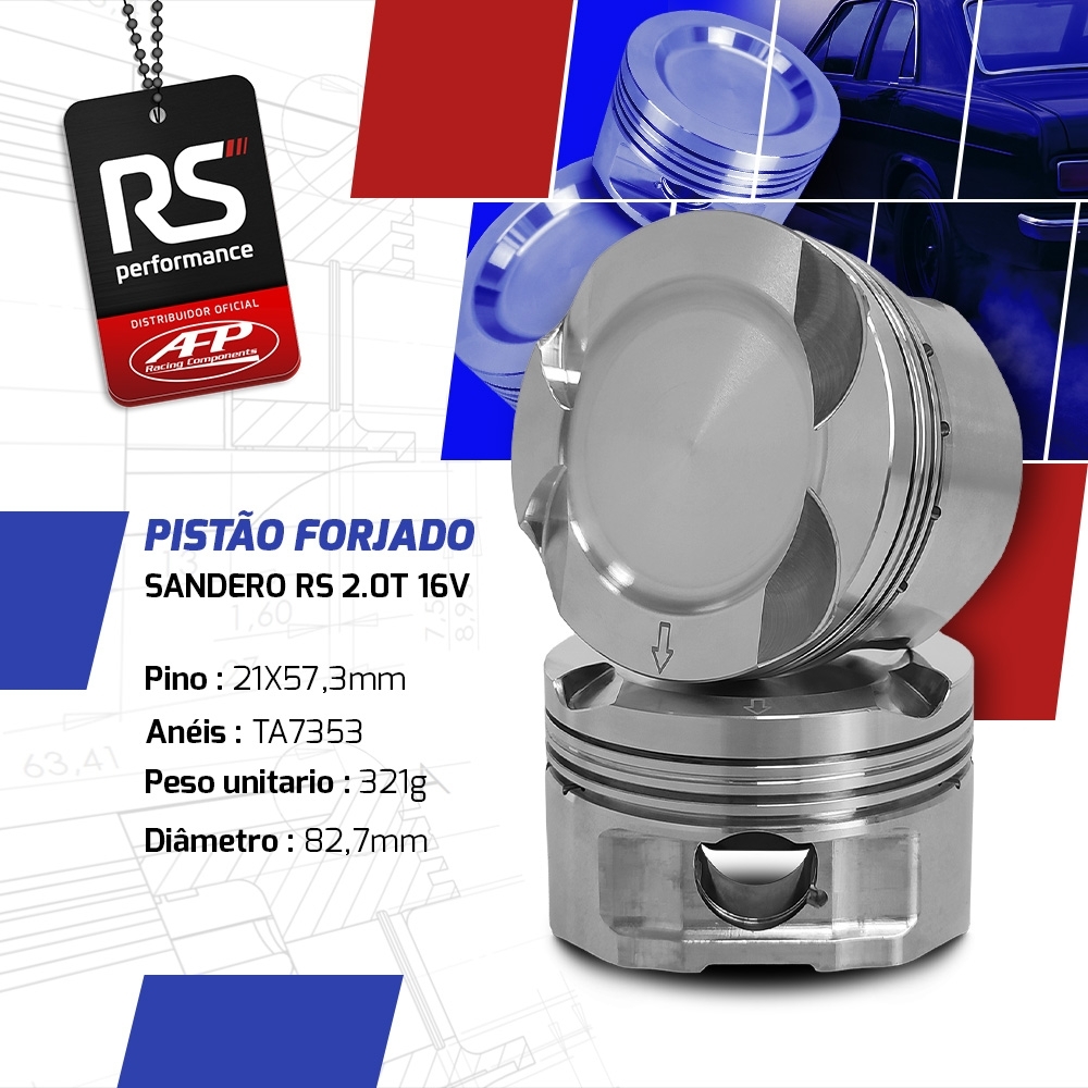 Kit 4 Pistão Renault Sandero RS 2.0T 16V Côncavo C/ Cavas