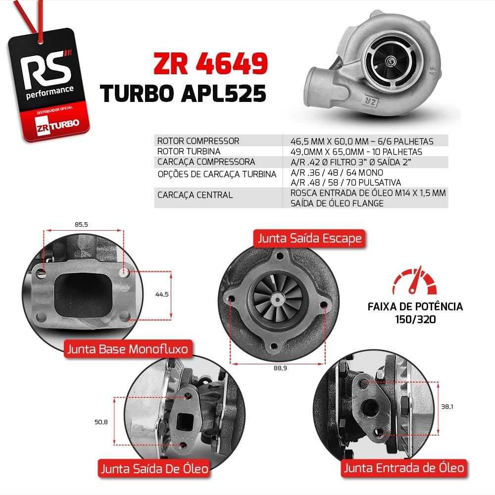Turbina Monofluxo 4649 Carcaça Fria .46/ Quente .48