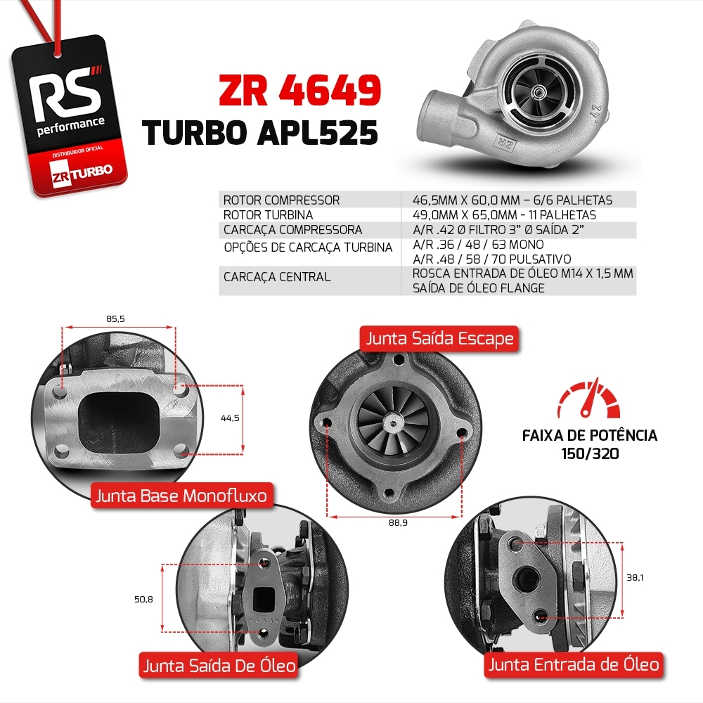 Turbina Monofluxo 4649 Carcaça Fria .46 / Quente .63