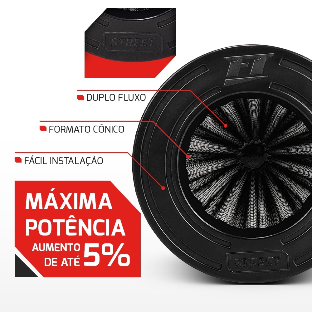 Filtro De Ar Conico Fueltech Street Duplo Fluxo 2,5Pol 140mm