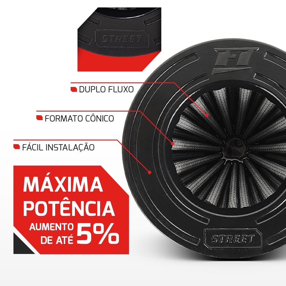 Filtro De Ar Conico Fueltech Street Duplo Fluxo 3Pol E 120Mm