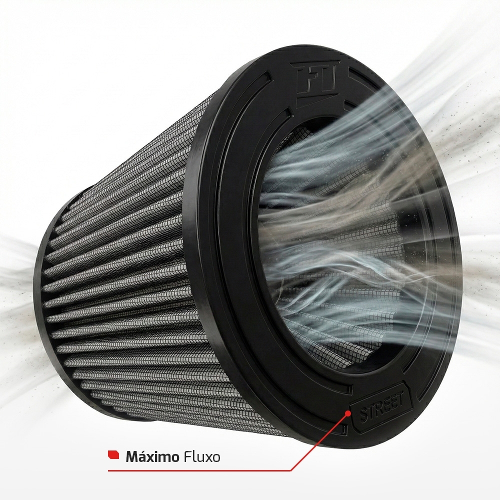 Filtro De Ar Conico Fueltech Street Duplo Fluxo 3Pol E 120Mm