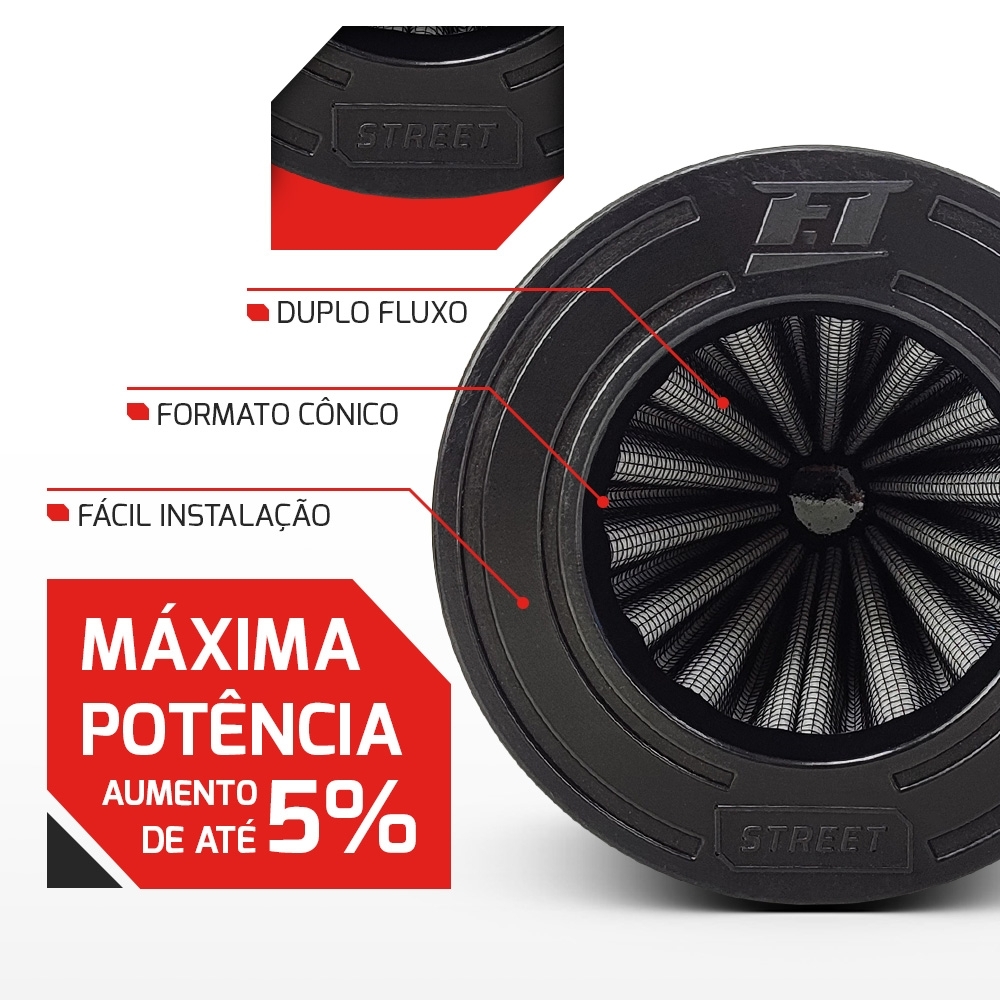 Filtro De Ar Conico Fueltech Street Duplo Fluxo 3Pol E 140mm