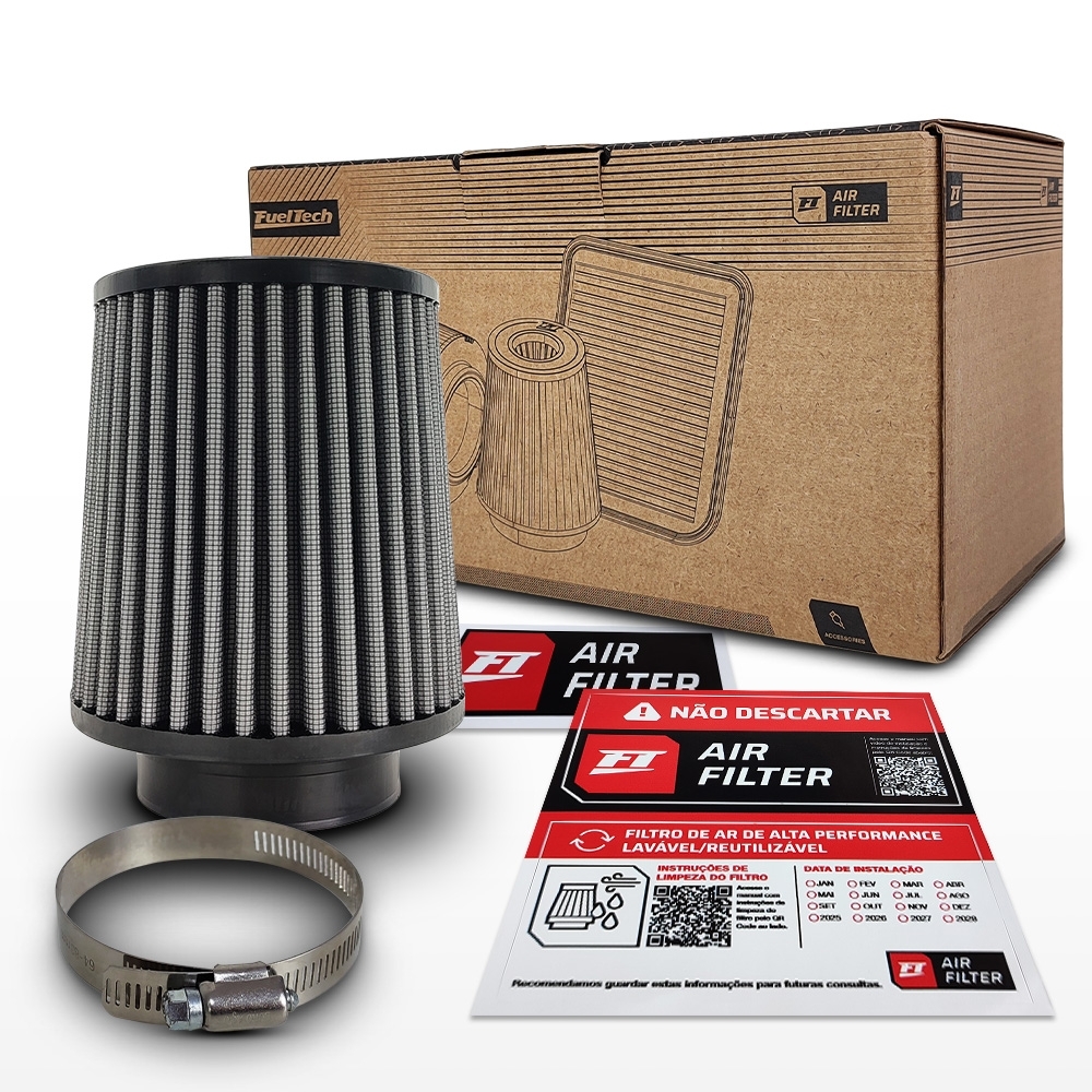 Filtro De Ar Conico Fueltech Street Duplo Fluxo 3Pol E 140mm