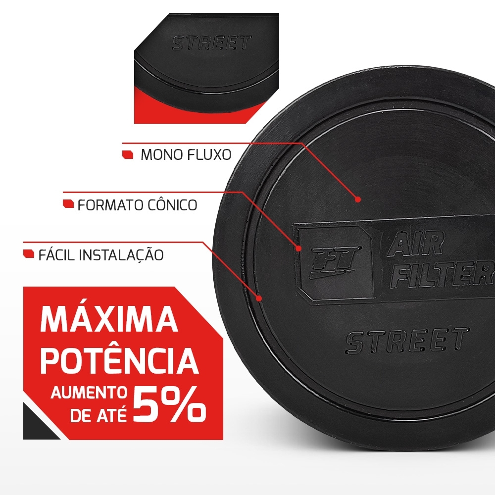 Filtro De Ar Conico Fueltech Street Multi Mono Fluxo 100mm