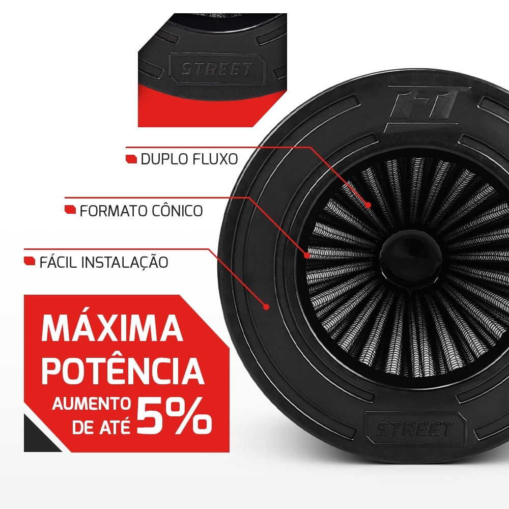 Filtro De Ar Conico Fueltech Street Multi Duplo Fluxo 120mm