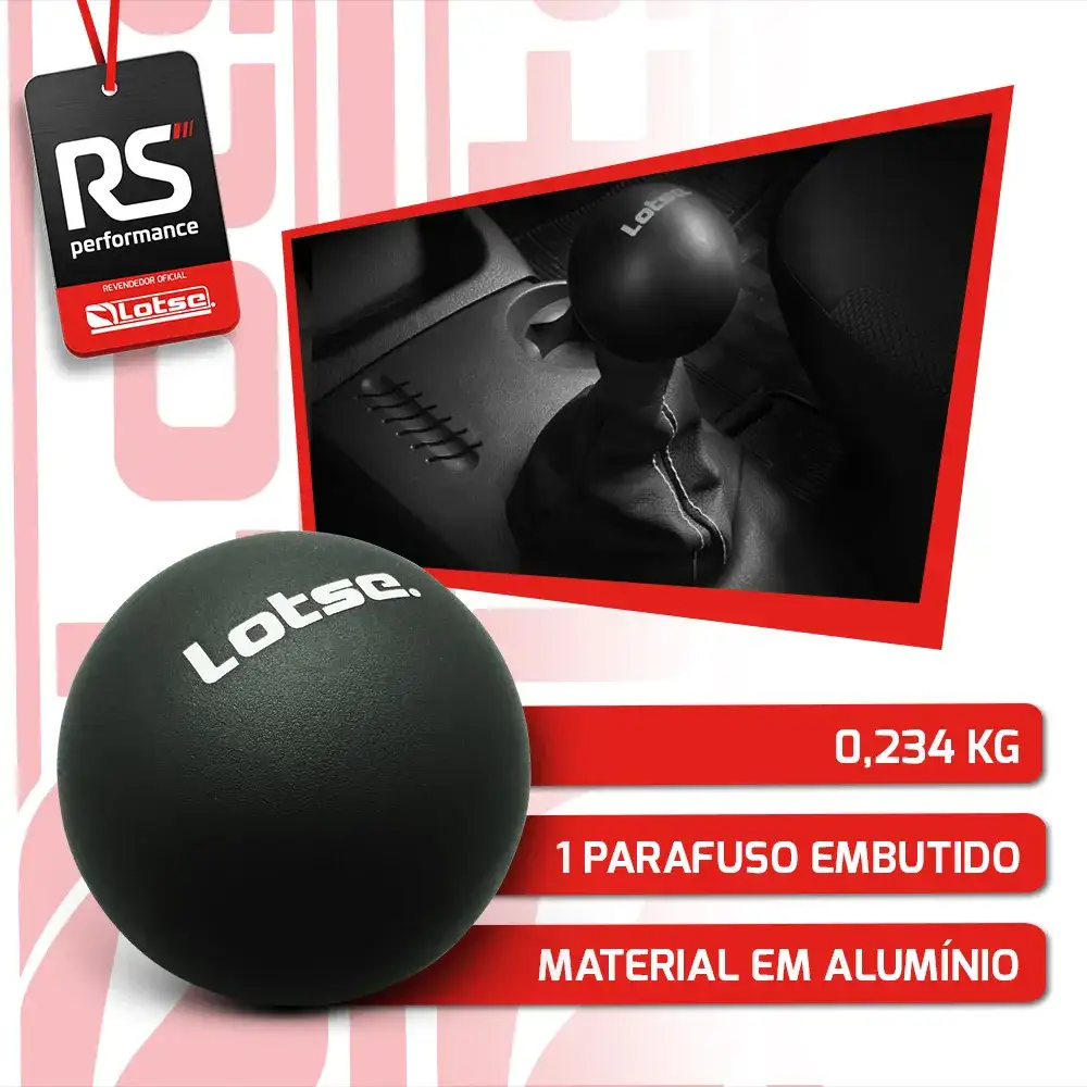 Manopla Bola De Câmbio Lotse Interlagos Em Aluminío Preta