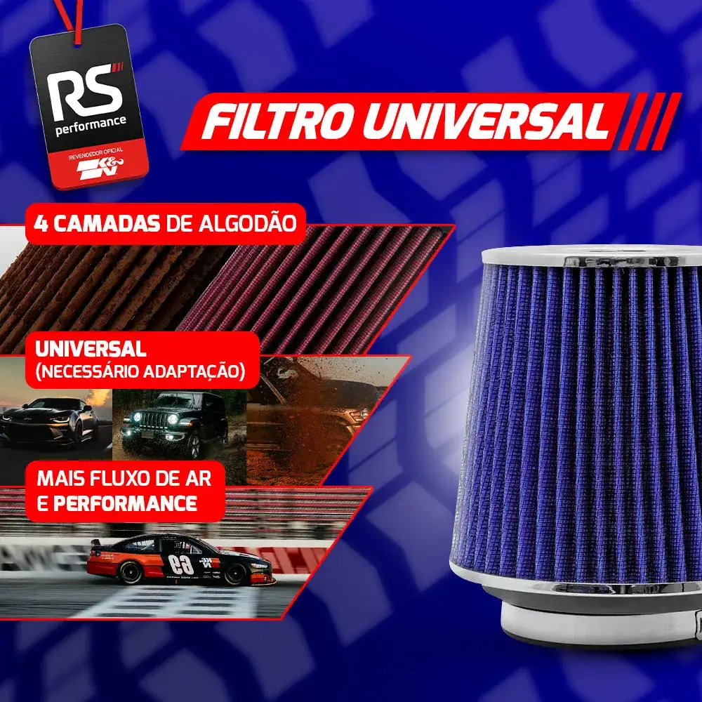 Filtro Ar Esportivo K&n Universal Duplo Fluxo 3 / 3,5/ 4 Pol