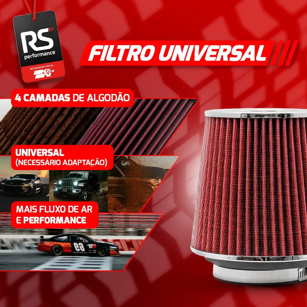 Filtro Ar Esportivo K&n Universal Duplo Fluxo 3 / 3,5/ 4 Pol