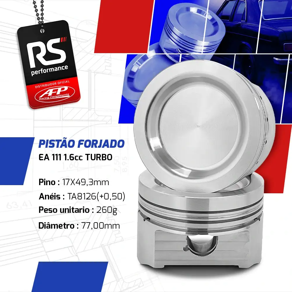 Kit 4 Pistão Forjado Côncavo Vw EA111 1.6T + Pinos + Anéis