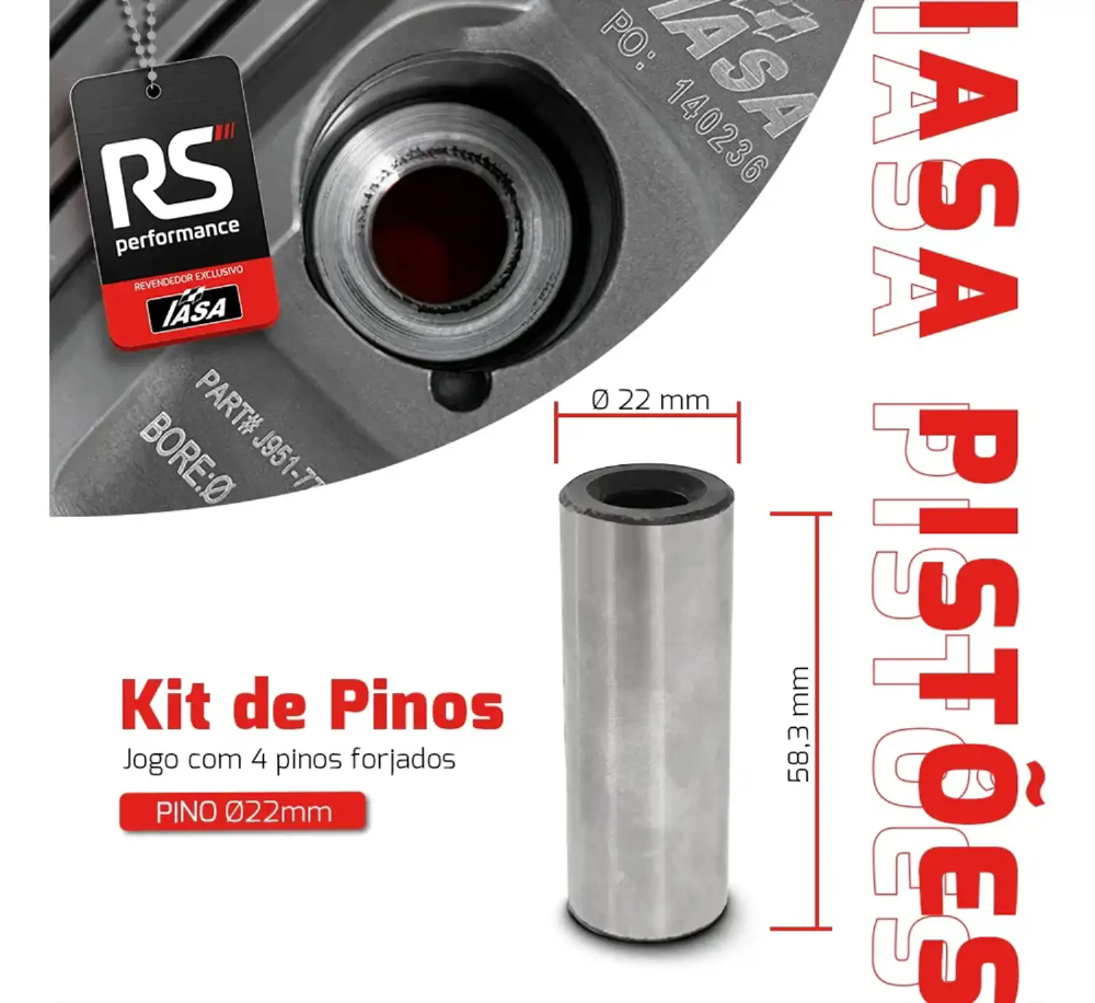 Kit De 4 Pinos Forjados Iasa De 22mm Para Pistões Ap 1200cv