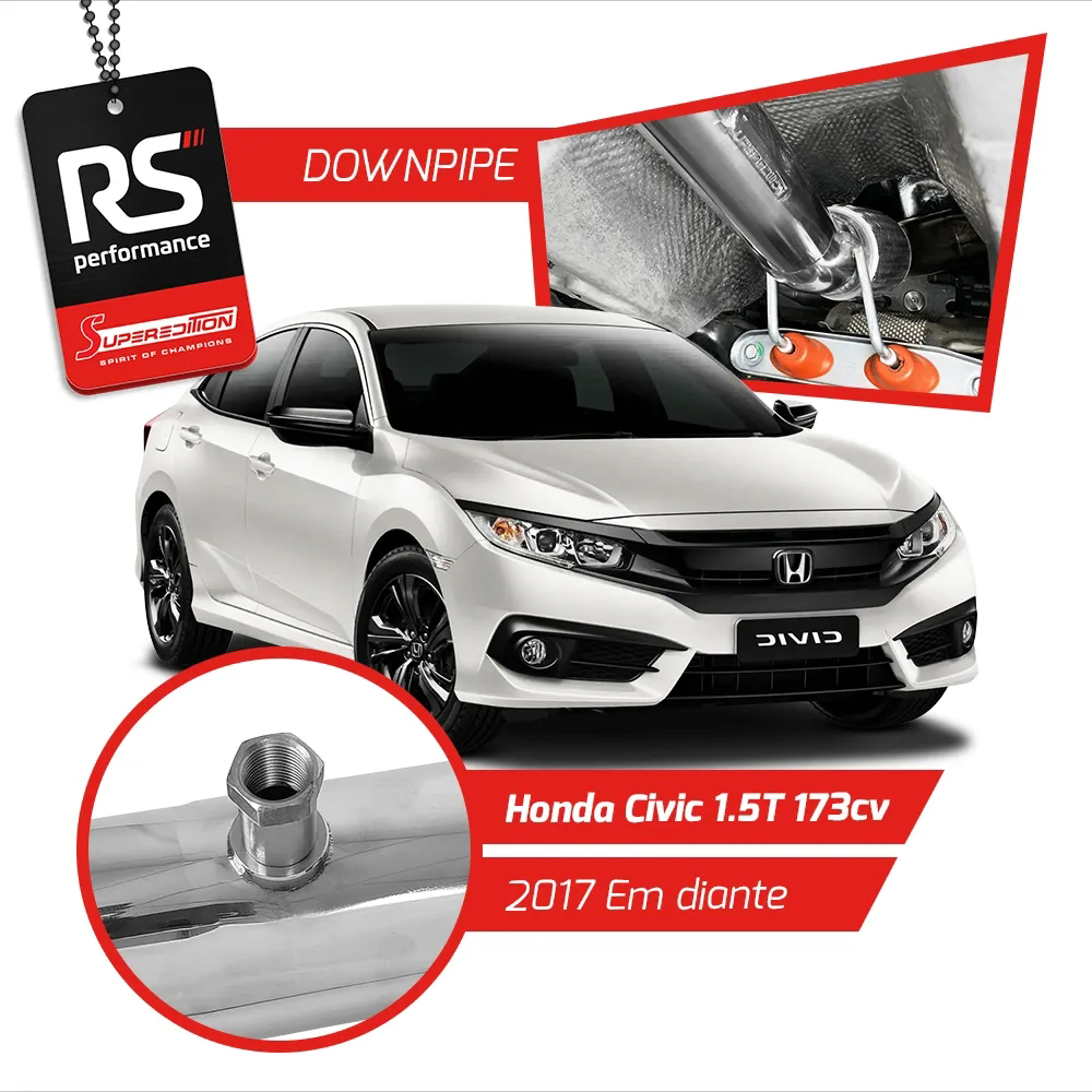 Downpipe Em Inox 304 Honda Civic 1.5T 173cv 2017 Em Diante