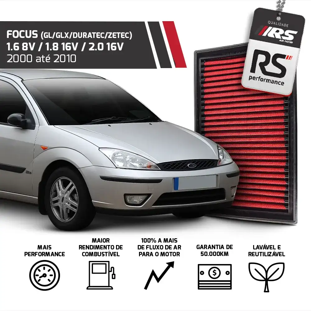 Filtro Ar Esportivo Rs Filter Ford Focus 1.6 1.8 2.0 2000-09