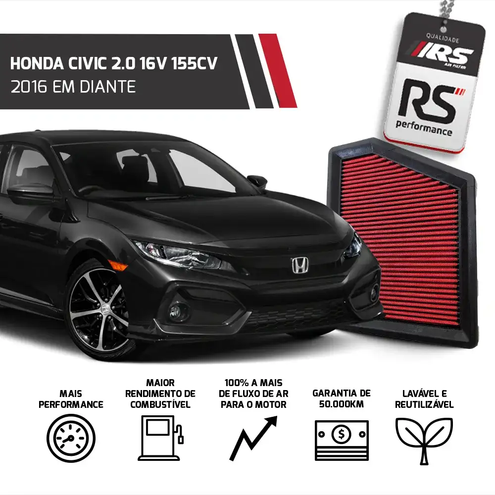 Filtro De Ar Esportivo Retangular Inbox Honda Civic 2.0