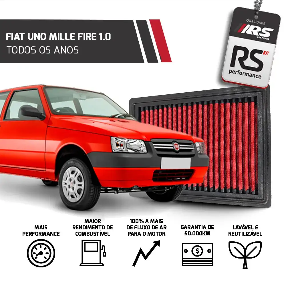 Filtro De Ar Esportivo Rs Filtros Fiat Uno 1.0 Mille Fire