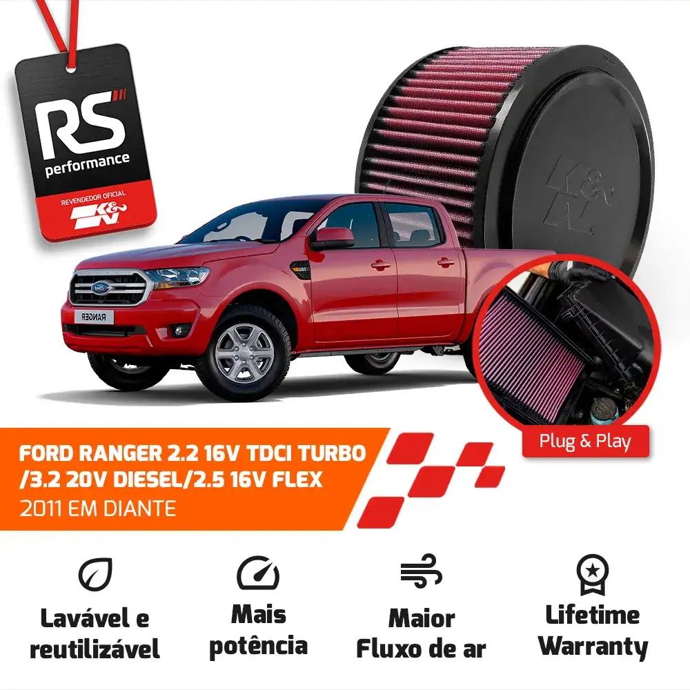Filtro De Ar Esportivo K&n Ford Ranger 2.2 2.5 3.2 16v 20v