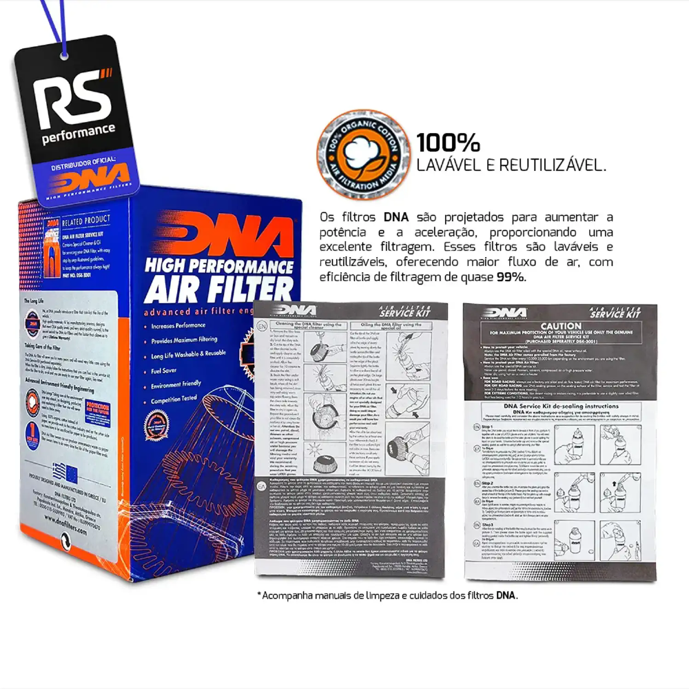 Filtro De Ar Esportivo Dna Universal Cônico De 2.5 Pol
