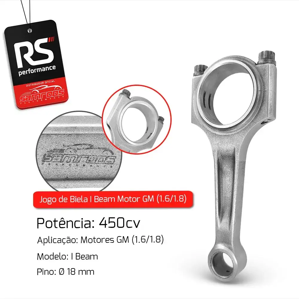 JOGO DE 4 BIELAS SAMCAMS PERFIL I BEAM MOTOR GM 1.6/1.8 800CV PINO 18MM