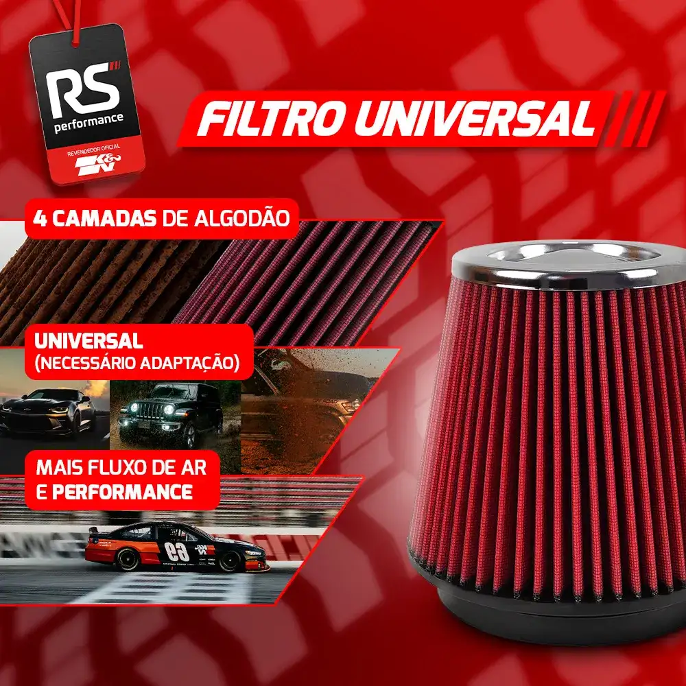 Filtro De Ar Esportivo K&n Universal Cônico Mono Fluxo 6 Pol
