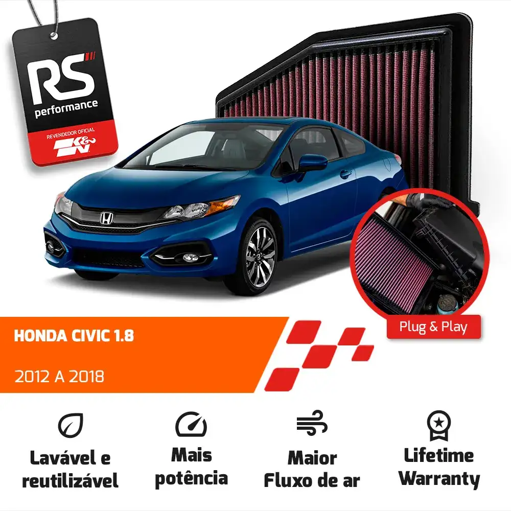 Filtro De Ar Esportivo Inbox Honda Civic 1.8 2012 Até 2018