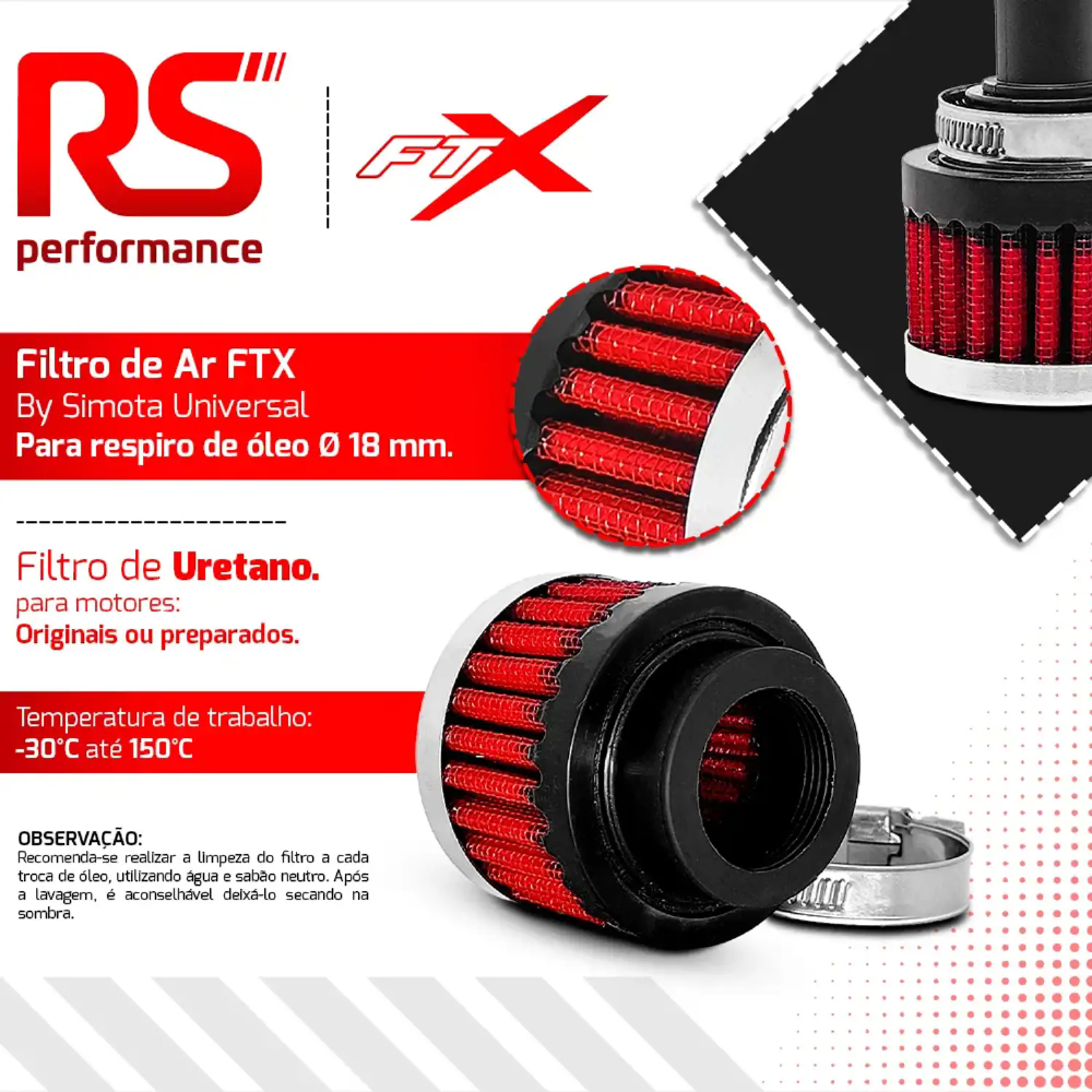 Filtro Esportivo De Respiro Do Óleo 18mm Reutilizável