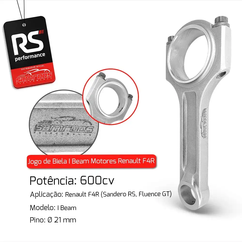 JOGO DE 4 BIELAS SAMCAMS I BEAM MOTOR RENAULT F4R 600CV PINO 21MM