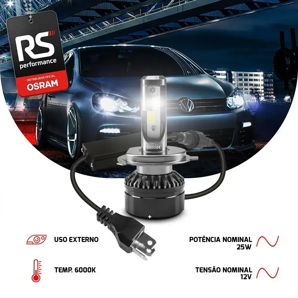 Kit Par Lâmpadas Led Osram H4 P43t 6000k Farol Neblina
