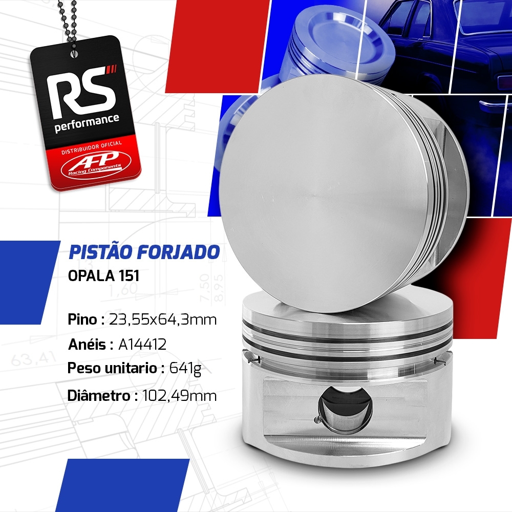 Kit 4 Pistão GM Opala 4cc 2.5 Plano Pino + Anéis + Trava