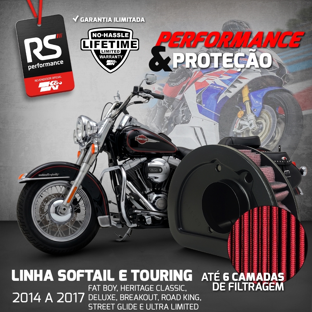 Filtro Esportivo Inbox K&N Harley-Davidson Big Twin 103 CI de 2014 a 2017 Linha Softail e Touring