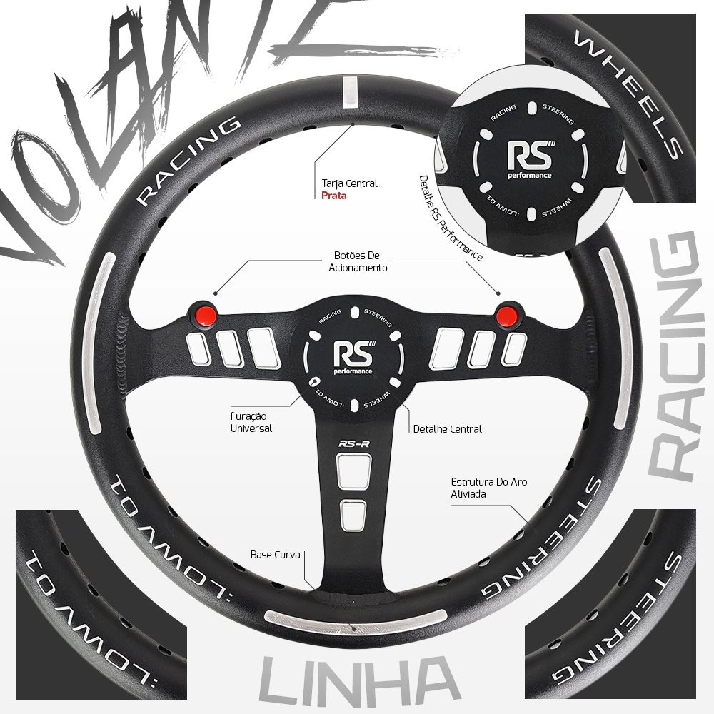 Volante Esportivo Competition RS Performance RS-R em Aluminio Aliviado
