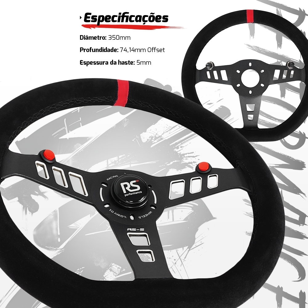Volante Esportivo Street RS Performance RS-S em Suede com Detalhe Vermelho