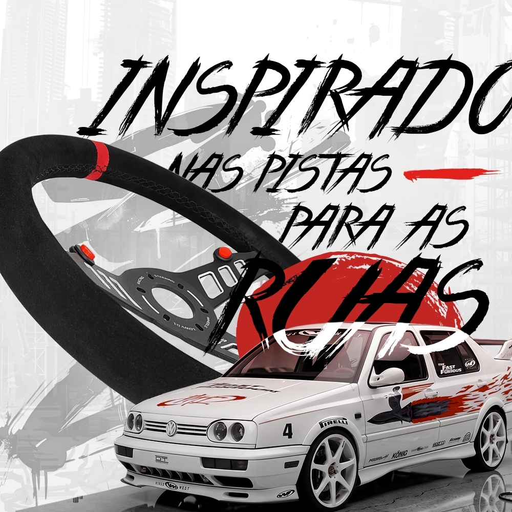 Volante Esportivo Street RS Performance RS-S em Suede com Detalhe Vermelho