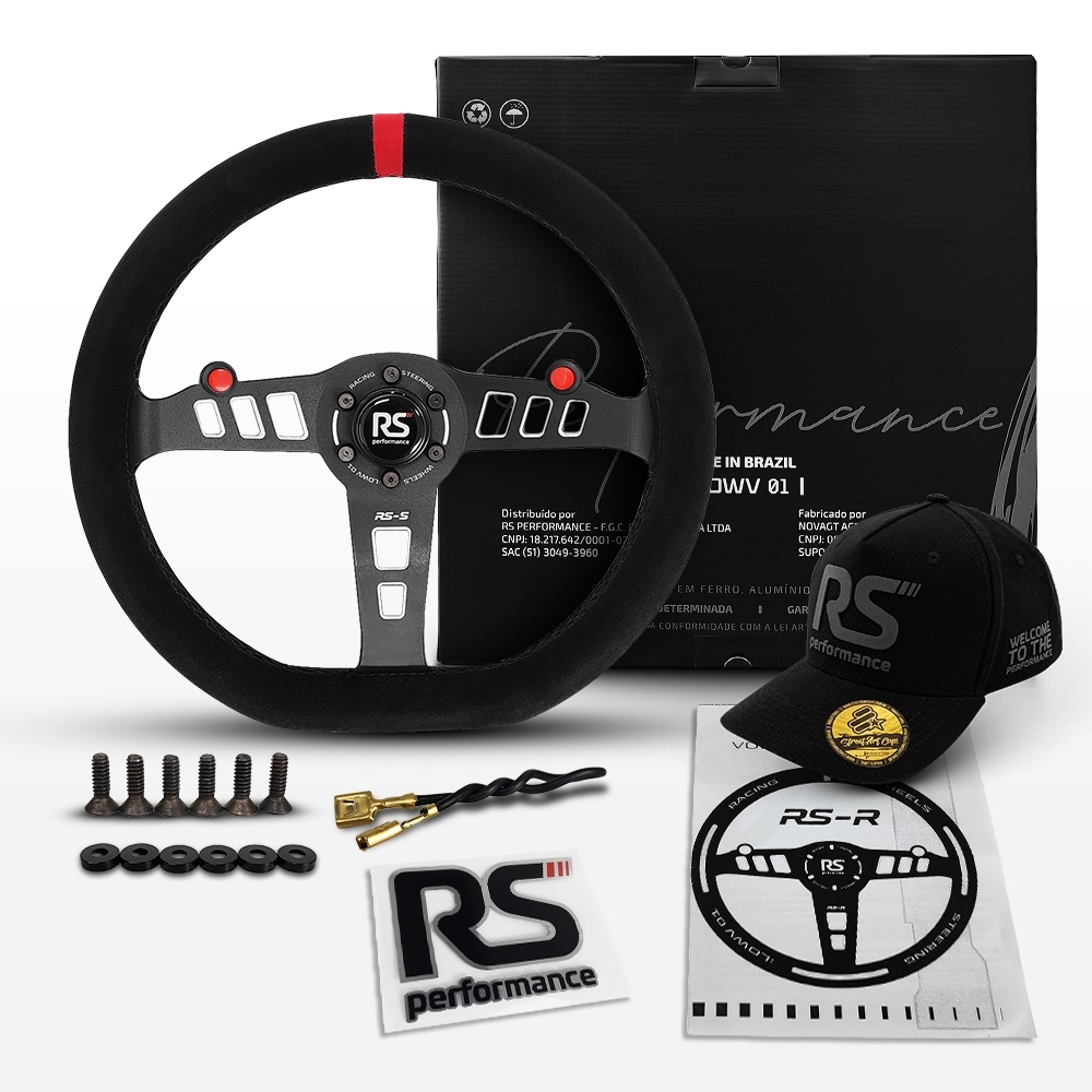 Volante Esportivo Street RS Performance RS-S em Suede com Detalhe Vermelho