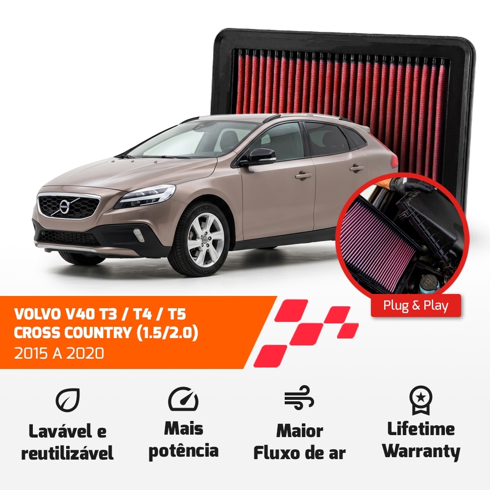 FILTRO DE AR ESPORTIVO K&N VOLVO V40 1.5/2.0 2015 A 2020 33-3055