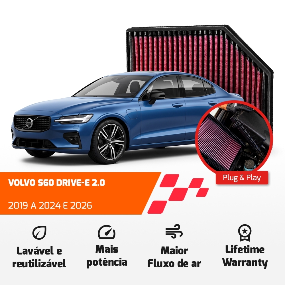 FILTRO DE AR ESPORTIVO K&N VOLVO S60 S90 V60 V90 XC60 XC90 2.0 2016 EM DIANTE 33-3065