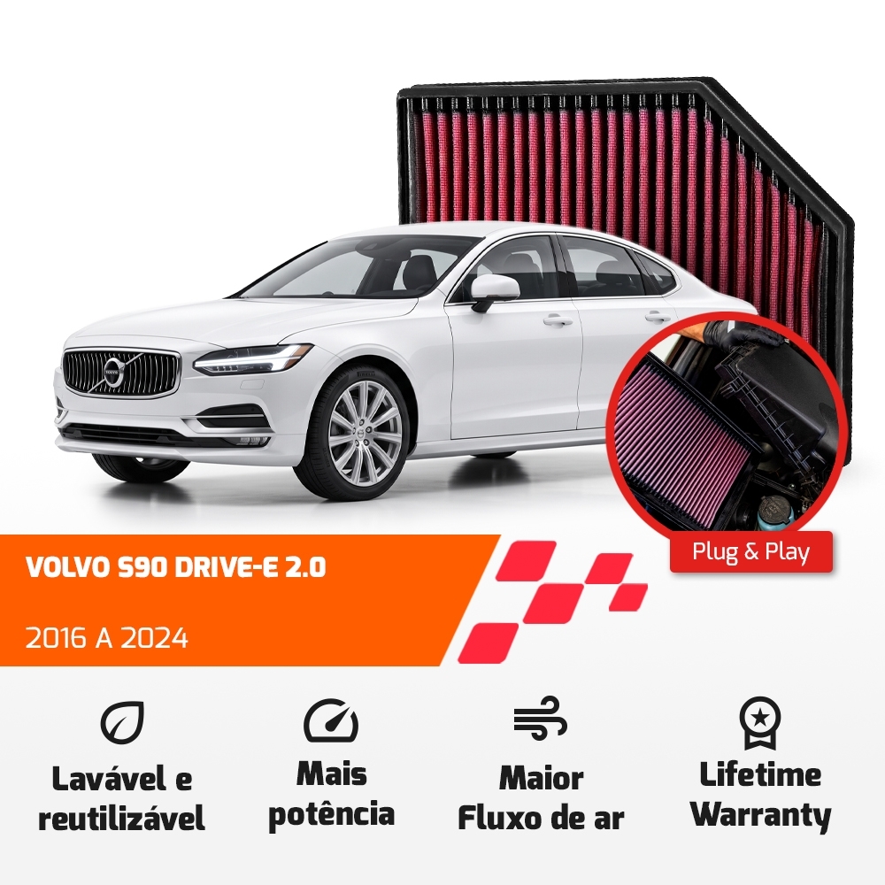 FILTRO DE AR ESPORTIVO K&N VOLVO S60 S90 V60 V90 XC60 XC90 2.0 2016 EM DIANTE 33-3065