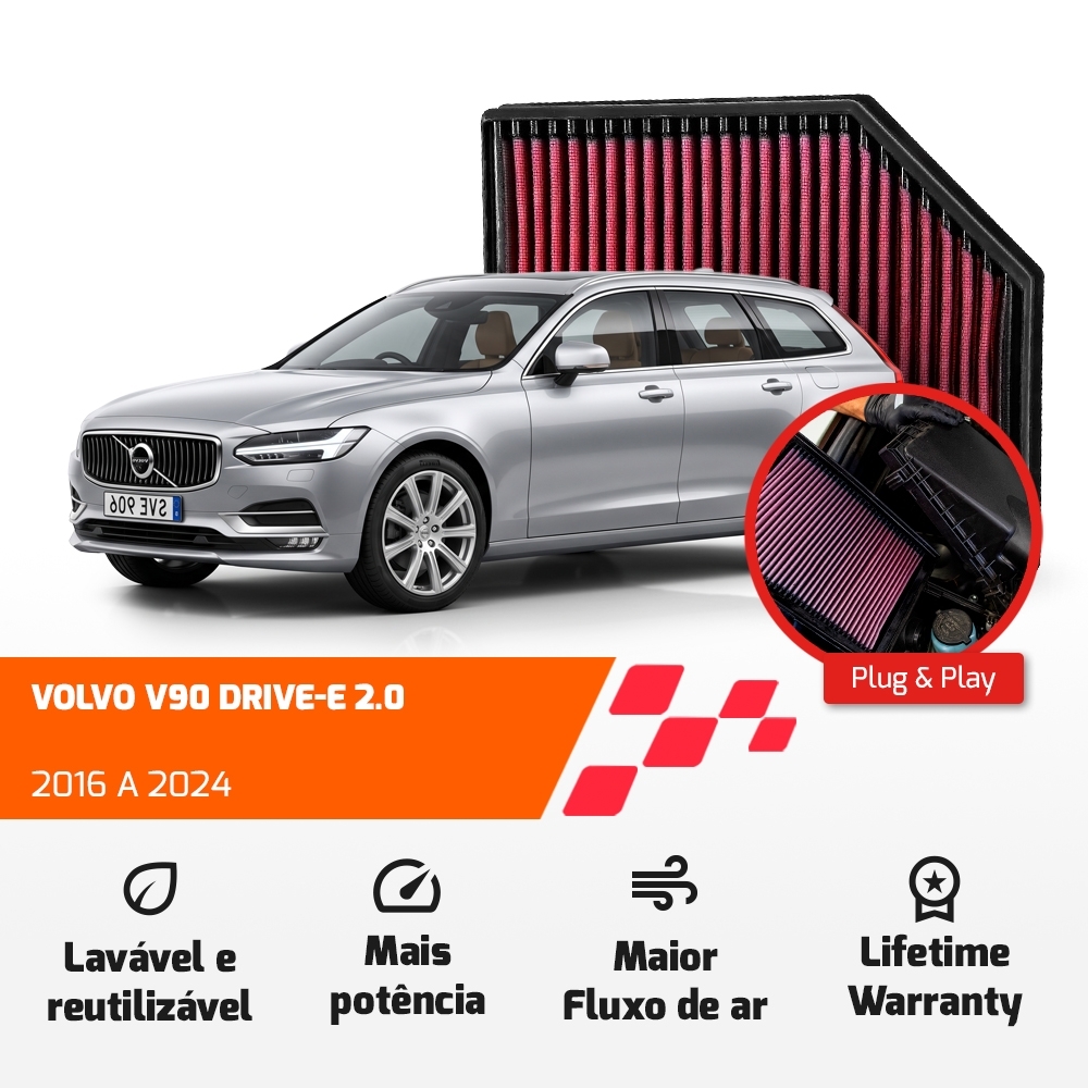 FILTRO DE AR ESPORTIVO K&N VOLVO S60 S90 V60 V90 XC60 XC90 2.0 2016 EM DIANTE 33-3065
