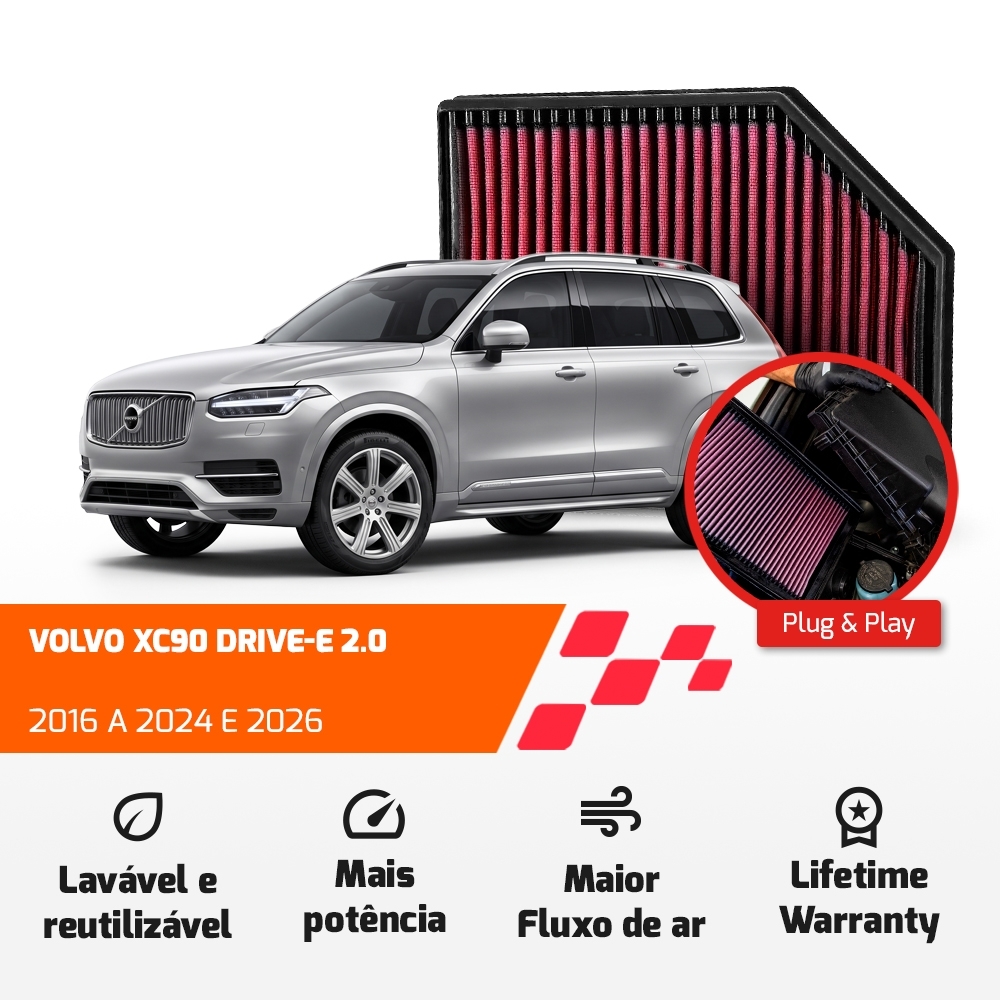 FILTRO DE AR ESPORTIVO K&N VOLVO S60 S90 V60 V90 XC60 XC90 2.0 2016 EM DIANTE 33-3065