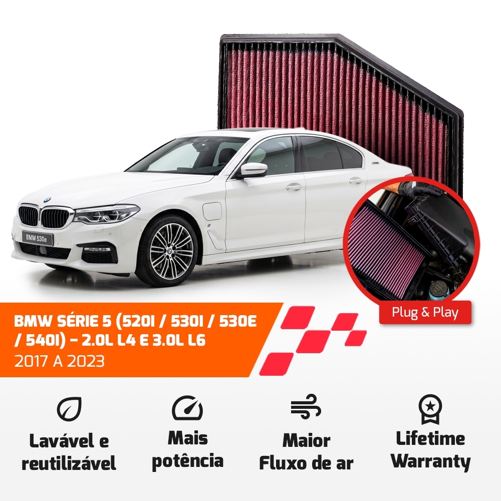 FILTRO DE AR ESPORTIVO K&N BMW SÉRIES 5 / 7 / 8 X3 X4 X5 X6 X7 2.0L L4 E 3.0L L6 DE 2015 EM DIANTE 33-3079