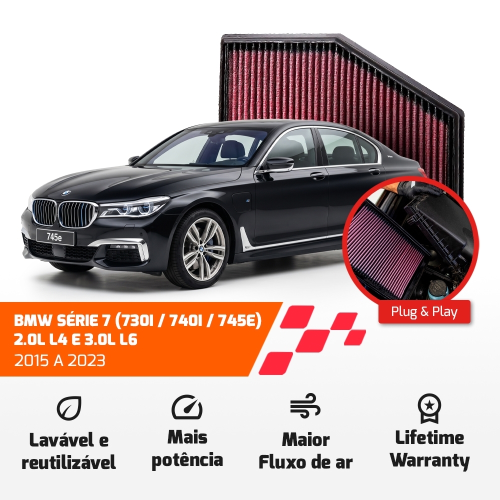 FILTRO DE AR ESPORTIVO K&N BMW SÉRIES 5 / 7 / 8 X3 X4 X5 X6 X7 2.0L L4 E 3.0L L6 DE 2015 EM DIANTE 33-3079