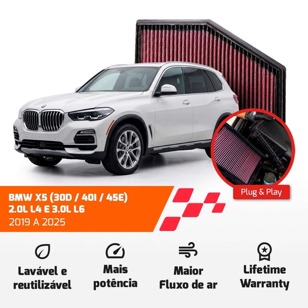 FILTRO DE AR ESPORTIVO K&N BMW SÉRIES 5 / 7 / 8 X3 X4 X5 X6 X7 2.0L L4 E 3.0L L6 DE 2015 EM DIANTE 33-3079
